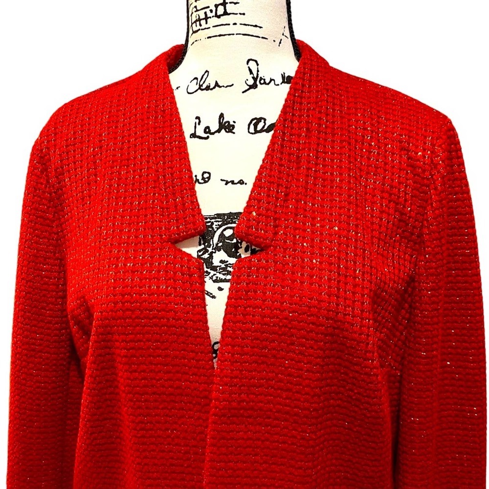 Women’s C Wonder Size Large Blazer Jacket Long Sleeve Red and Gold Tweed Crop